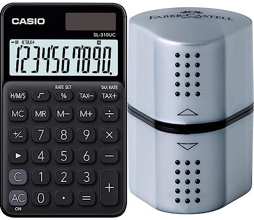 Casio SL-310UC-BK Taschenrechner Schwarz Display & Faber-Castell 183800 - Dosenspitzer Grip