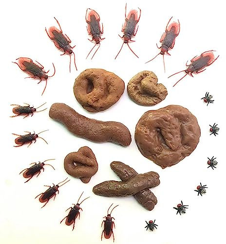 KALUROIL 6 Stück Kackhaufen Spielzeug - Realistische Turd Poo Scherzartikel für Aprilscherzen & Halloween - Lustiger Falsch Poop mit Kordelzug Tasche(Kommt mit 18 Insekten-Requisiten)