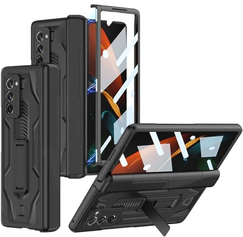 Miimall Custodia a Cerniera per Samsung Galaxy Z Fold 2, Cerniera Magnetica, Pellicola di Copertura HD, PC Copertura Antiurto con Supporto Regolabile Case Protettiva per Samsung Galaxy z Fold 2, Nero