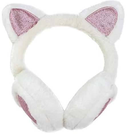 Cache Oreille Fille Fourrure Fille Mignon Cat Ears Peluche Protege Oreille pour Femme d'Hiver Chaud Earmuffs Mignonne Hiver Plein Air Sport Velo Ski Cadeaux Blanc