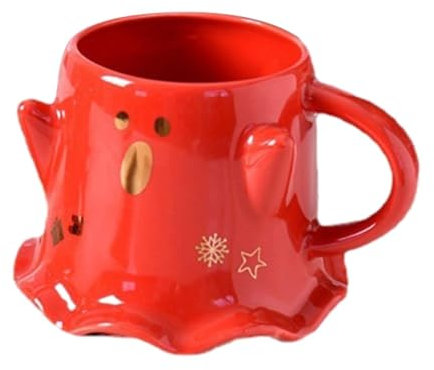 EUBEISAQI Taza de café de decoración navideña | Juego de 4 Tazas de cerámica para decoración navideña, Tazas de Navidad para café, té, Cacao Caliente y, Juego