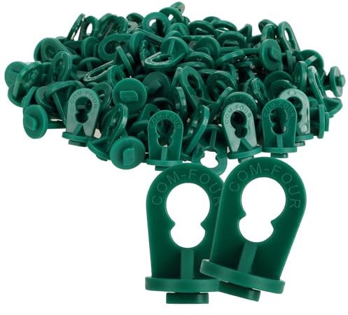 com-four® 100x Gewächshausclips - Aufhängevorrichtungen für Gewächshaus und Wintergarten - Ösen für Gewächshausschienen - Rankhilfeclips stake Clips mit hoher Tragkraft (100 Clips - grün)