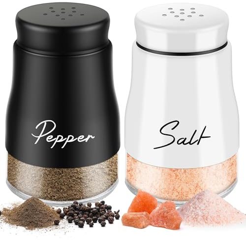 Salière et Poivrière Set Acier Inoxydable - 5 Onces Poivriere Petit, Saliere en Verre, Pots à épices, pour La Maison ou La Cuisine, Épices, Restaurant - Noir&Blanc