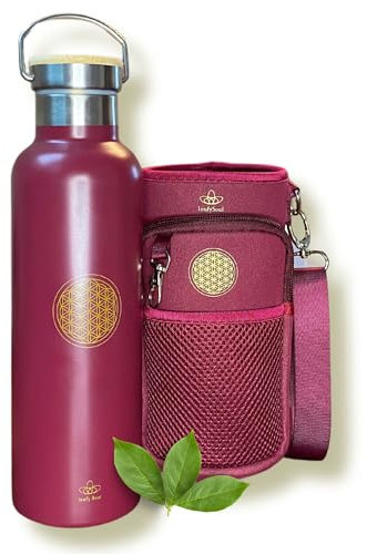 InufySoul® Borraccia Termica 750 ml - Senza BPA Bottiglia Termica - Fiore della Vita - con Borsa - per Sport - Campeggio - Palestra - Idee Regalo Donna Yoga