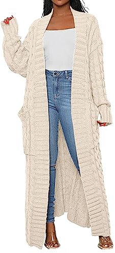 Damen Pullover Herbst Damen-Strickjacke, einfarbig, langärmelig, lockerer Strickpullover, Oberbekleidung, Lange Strickjacke Schal Schwarz (White, XXXXL)