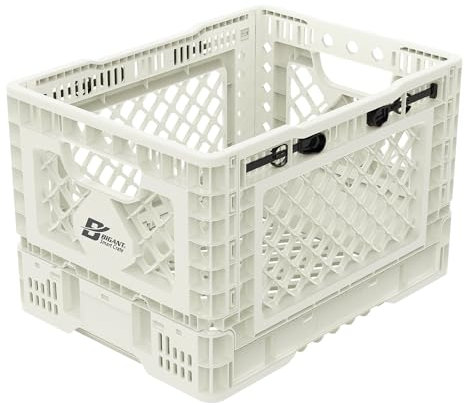 Bigant Heavy Duty Collapsible & Stackable Plastic Milk Crate - Snap Lock Foldable Industrial Garage Storage Bin Container Utility Tote Basket (Ivory, 1 Small Crate)