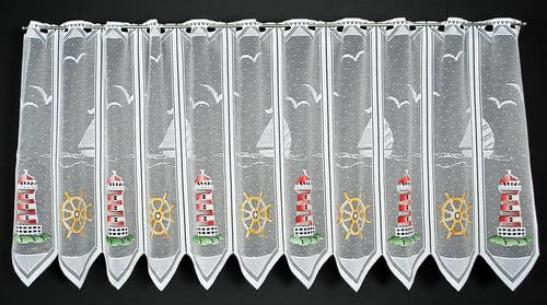 Gardinen Kranzusch Scheibengardine Leuchtturm 60x142,5 cm H/B Rot Grün Gelb Bistrogardine Vorhang Küche 1er Pack