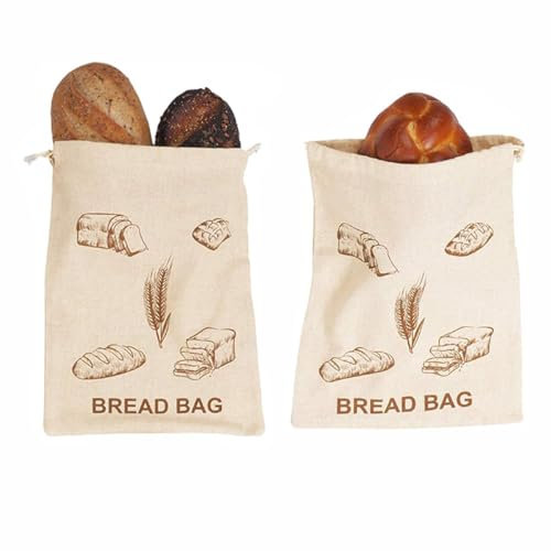 LSRVNM 2 PCS Bread Bags, 12 x 16 INCH Reusable Natural Linen Bread Storage Bags for Homemade Bread, Eco Friendly Bread Storage Loaf Bags Keep Bread Fresh