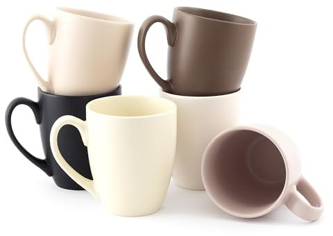 Hanseküche Kaffeebecher Set Groß – Kaffeetassen aus hochwertiger und massiver Keramik, große Henkel, große Becher (Braun, 6er Set)