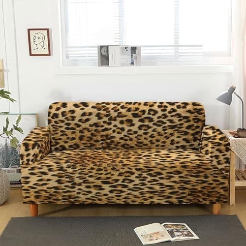 ACSMCQ Sofa Überzug 3 Sitzer tierischer brauner Leopardenmuster Sofabezug Strecken Elastisch Superweich Elasthan Sofaüberwurf Couch Überzug Sofahusse, Couchschoner für Hunde Katzen Haustiere
