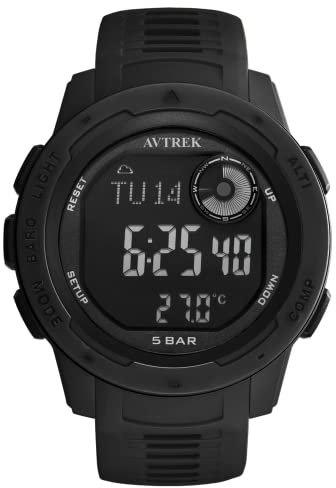 AVTREK Orologio sportivo multifunzione, con altimetro, barometro e termometro, 50 metri di impermeabilità, 12/24 ore, cronometro e sveglia (nero)