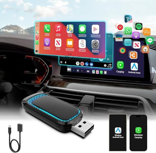 2 in 1 Android Auto und Carplay Wireless Adapter, Konvertiert Kabelgebundenes in Kabelloses, Plug and Play, für Autos mit Wired CarPlay & Android, USB-A & Type-C, 5.8 GHz WiFi, Mini & Stabil