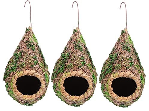 Hohopeti Artificial Straw Bird Nest Set 3pcs Simple and Elegant Perfect Garden Ornament Bird House