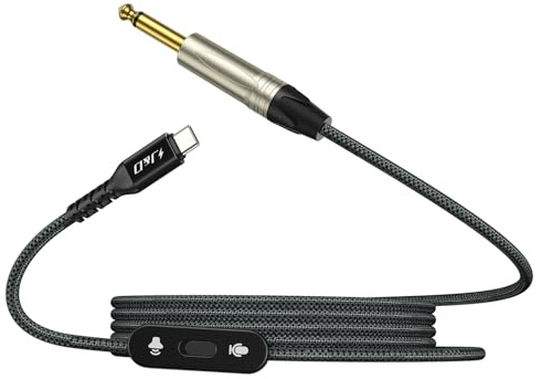 J&D USB-C-auf-6,35-mm-Kabel, 2-in-1-Audiokabel, Unterstützt Audioaufnahme und -Wiedergabe, TS-Audiokabel mit Schalter, Kompatibel mit iPhone 15/15 Plus/15 Pro/15 Pro Max, Schwarz, 2 m