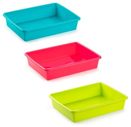 Tradineur - Pack de 3 Bandejas Rectangular de hostelería - Fabricado en Polipropileno - Apta para microondas y lavavajillas - Capacidad de 3 litros - 6,5 x 30,5 x 23 cm - Color Aleatorio