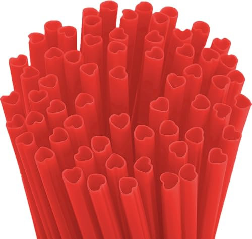 REAPEX Reusable Plastic Straws, Cute Heart-Shaped Straws with Cleaning Brushes, Smoothies Coffee Drinking Juice Milkshakes Cocktail, for Valentine's Day, Birthday Party, Wedding (20 Pcs, Red)