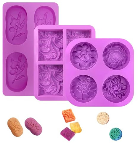 Bogoro moldes para jabones artesanales 3 Piezas Moldes para Jabonesn oldes para Jabones Artesanales Reutilizable Flores Moldes para Jabones para Manualidades Caseras DIY pasteles