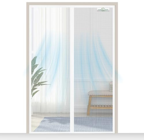 SCREEN DOOR Moustiquaire Porte Fenetre 90x160cm | Moustiquaire Haute Qualité, Protection contre les Insectes, Installation Facile – Blanc