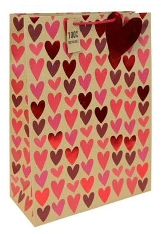 Red Hearts Valentine's Extra Large Kraft Gift Bag 45cm