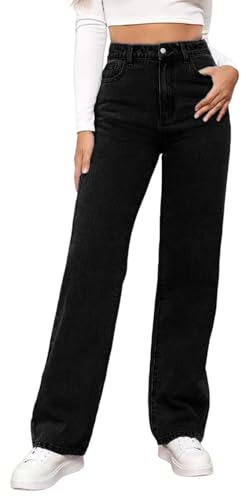 Générique Jean Femme Taille Haute Coupe Droite Straight Jeans Baggy Jambes Larges amincissantes avec Tous Les Pantalon Automne Hiver Elastique Classique en Denim Jean Coupe Boyfriend