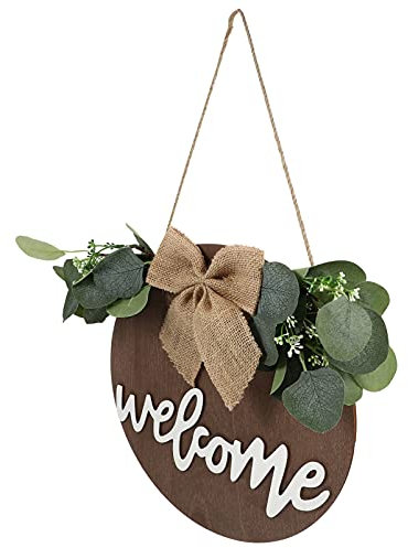 Amosfun Willkommensschild- Im Landhausstil Türschild Aus Holz Mit Seil Zum Aufhängen Perfekt Für Zuhause Und Geschäft