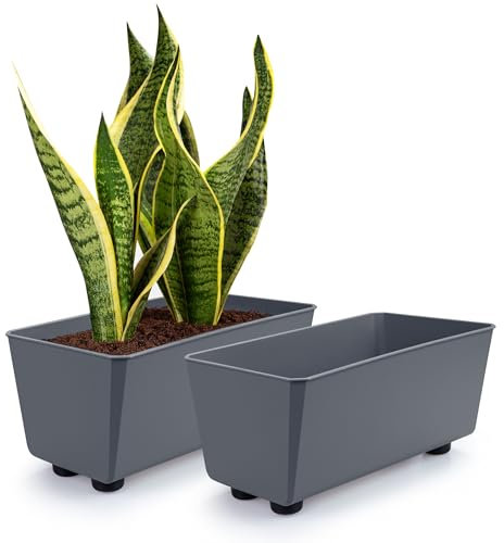 KONZEPT 2er Set Blumentöpfe mit Füßen, rechteckig – kleine Blumenkästen 4,2 L, Übertöpfe ideal für Fensterbank & Zimmerpflanzen