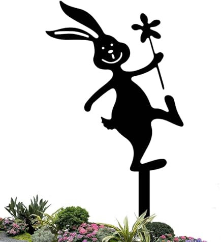 Gartenpflöcke mit Kaninchen, Rasenspieße mit Rasen, dekorativer Metallpfahl für Kaninchenhof, Außendekoration des schwarzen Kaninchens, für Ostern, Geburtstag