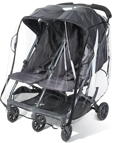 Orzbow Habillage Pluie Poussette Double, Universelle Protection Pluie Poussette Double avec Fenêtre, Facile à Installer, Imperméable, EVA de Qualité Alimentaire, Transparente