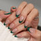 KQueenest French Tip False Nails with Glue, Dark Green Press on Nails Short Almond, Natural Nude Fake Nails Press ons Stiletto, Reusable Soft Gel Stick on Nail for Women, 30 Pcs
