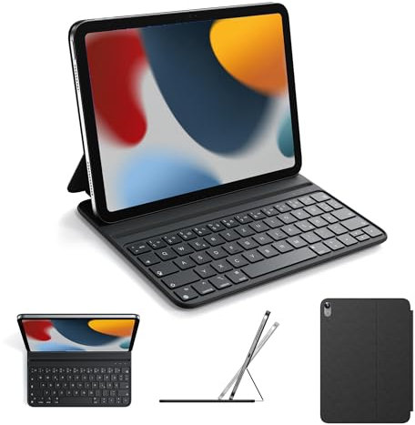 Tastatur hülle für iPad A16 (2025, 11 Zoll) und iPad 10./11. Genetation (10,9 Zoll, 2022), Smart Folio mit Magnet-Lade-Design, verstellbarem Neigungswinkel und Ultra-Slim-Profil, QWERTZ, Schwarz