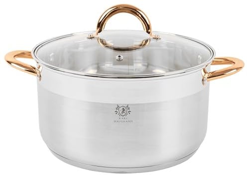 KARL HAUSMANN Faitout Inox - 6L - 26 cm - Marmite Induction en Acier Inoxydable 18/0 - Casserole avec Couvercle en Verre - fait tout tous feux - Faitouts Avec Échelle de Mesure - Cocotte Inox