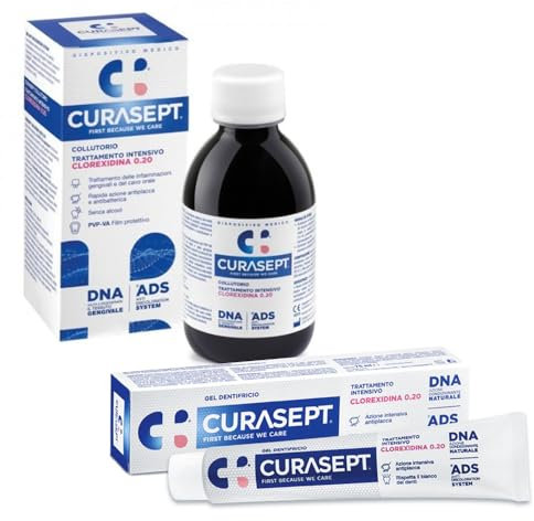 Curasept Kit Trattamento Intensivo 0.20% | Collutorio 200 ml + Dentifricio 75 ml | Sistema Anti-Placca Clorexidina 0,20% | Protezione Gengive