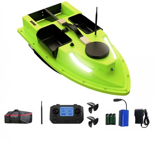 LOKEEVAN 600m 12000mAh Futterboot mit GPS, Angelköderboot mit großem Köderbehälter 2kg Ladekapazität 99 GPS Positionierungspunkt mit Handtasche, Antennen, Propeller und andere (Grün)