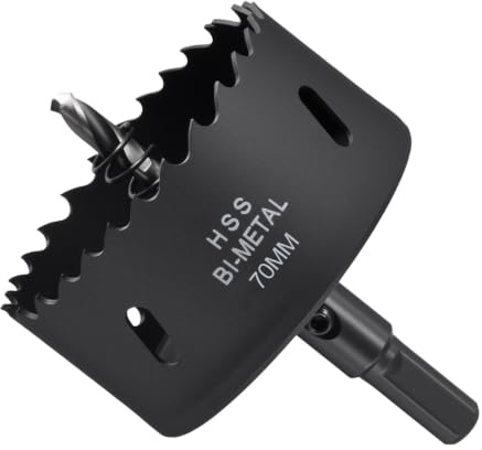 METALLIXITY Seghe Tazza Bimetallica Frese per Metallo 70mm (2-3/4), M42 Fresatrice Foro Acciaio Rapido con Punta Centrale, Chiave Esagonale e Molla - per Lamiera, Legno, Pannelli, Nero | Fresa a testa circolare con punta centrale per lamiera di acciaio inossidabile
