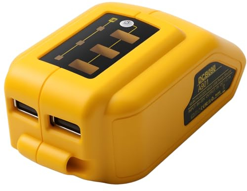 USB Adapter for DeWalt Battery 10.8V 14.4V 18V 20V MAX Dual USB Charger | Battery Power Converter with LED Light, Compatible with DCB200 DCB201 DCB203 DCB204 DCB205 DCB206 DCB209 DCB120