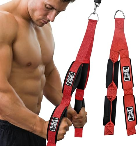 Comfy Triceps Rope Gym Cable Attachments Anti-Slip Triceps Strap 2 Loops Neoprene Handles Pulldown Rope for Pushdowns Pulls Crunches Overhead Extensions Biceps Curl Straps Gym Equipment