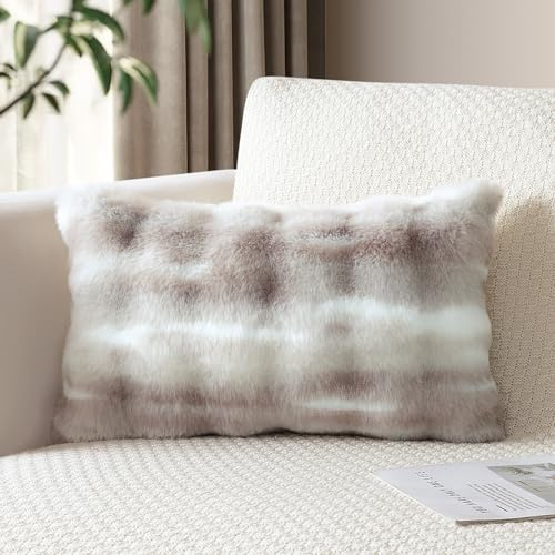 JOTOM Lot de 1 Housse de Coussin Moelleuse 40x60 cm Taie d'oreiller Décorative Douce et Pelucheuse en Fausse Fourrure pour Canapé, Salon, Chambre (Blanc Taupe)