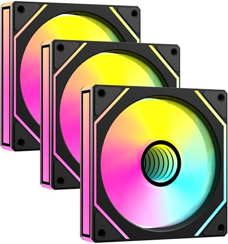 ANSAITE CPU Fans X3,120mm PC Case Fans,Forward Cooler Computer Fan with 5V 3-PIN,Daisy-Chain, Infinity Mirror Lighting Low Noise,Black Reverse Fans 3-Pack