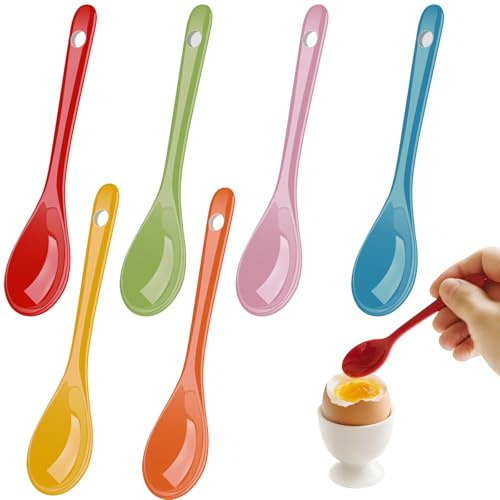 Ferenando 6 Stück Eierlöffel Porzellan Bunt 12cm, Keramik Löffel | Keramiklöffel Klein, Porzellanlöffel Mini, Dessertlöffel, Marmeladenlöffel, Keramik Löffel für Tee, Kaffee, Honig, Joghurt