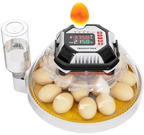 TRIOCOTTAGE Brutautomat Vollautomatisch, Inkubator Hühner mit Automatischer Zerstäubungs Feuchtigkeits und Temperaturregelung, Brutmaschine mit Auto-Eierwende & schierlampe für Ente Gans Wachtel