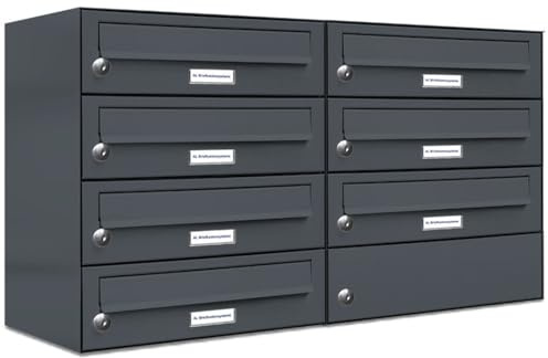AL Briefkastensysteme 7er Briefkastenanlage Anthrazit Grau RAL 7016, Premium Briefkasten DIN A4, 7 Fach Postkasten modern Aufputz