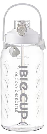 Bouteille D'eau De 3 Litres, Gourde Motivationnelle, Grande Gourde, Anti-Fuite, Avec Poignée, Large Goulot, Avec Paille Et Marquages De Temps Motivants Pour Fitness Gym Camping, Blanc