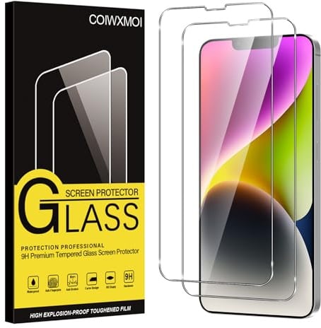 Coiwxmoi Lot de 2 Verre Trempé pour iPhone 14,iPhone 13/13 Pro, Film Protection Écran, 9H Dureté Anti-Rayures Sans Bulles Facile à Installer 0,33mm HD Ultra Transparent Protecteur Vitre
