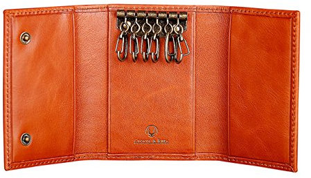 Cronus & Rhea® | Custodia in pelle esclusiva per portachiavi di lusso (Janus) | Key Case - Keychain | Vera pelle | Con elegante scatola regalo | Uomini - Donne (Cognac)
