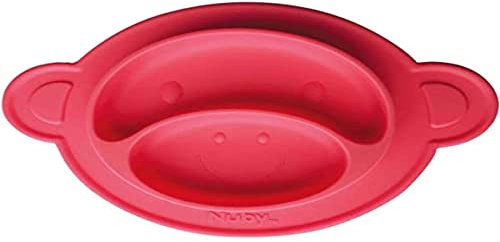Nuby - Rutschfester/Saugfähiger Esslernteller aus Silikon - Kinder Teller/Baby Teller - Affe - Rot - 9+ Monate