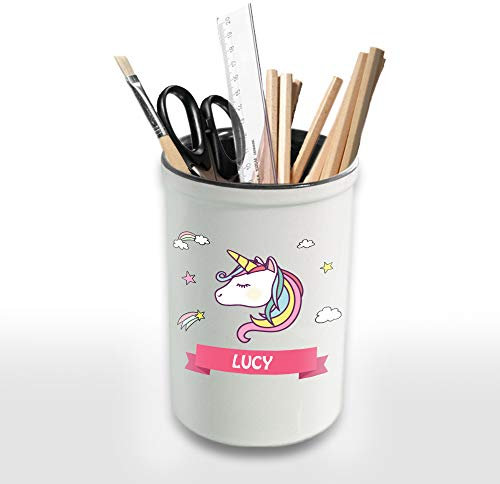 Active Decor PERSONALISED ceramic pencil pot/holder any custom name, a Bespoke Made printed pencil pot, Rainbow Unicorn Design