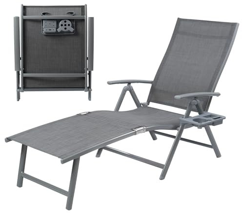 Kozyard Cozy Liegestuhl aus Aluminium, mit Getränkehalter (1 Stück, grau)
