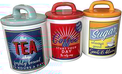 Amazing New Unique Classic 50's/60's Style 3-Pieces Ceramic Canisters Sets for the Kitchen Counter, Jars, Food Storage for Tea, Sugar, Coffee