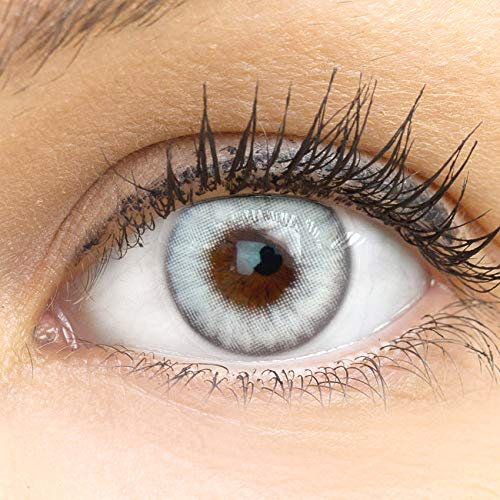 Sehr stark deckende und natürliche graue Kontaktlinsen SILIKON COMFORT NEUHEIT farbig 'Padua Gray' Grau + Behälter von GLAMLENS - 1 Paar (2 Stück) - DIA 14.00 mm - ohne Stärke 0.00 Dioptrien