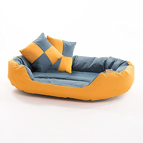ESTEXO Hundebett Hundekissen Hundekorb Haustierbett Katze Matte Hundesofa Anti-Rutsch Gelb/Blaugrau 150x120x25 cm